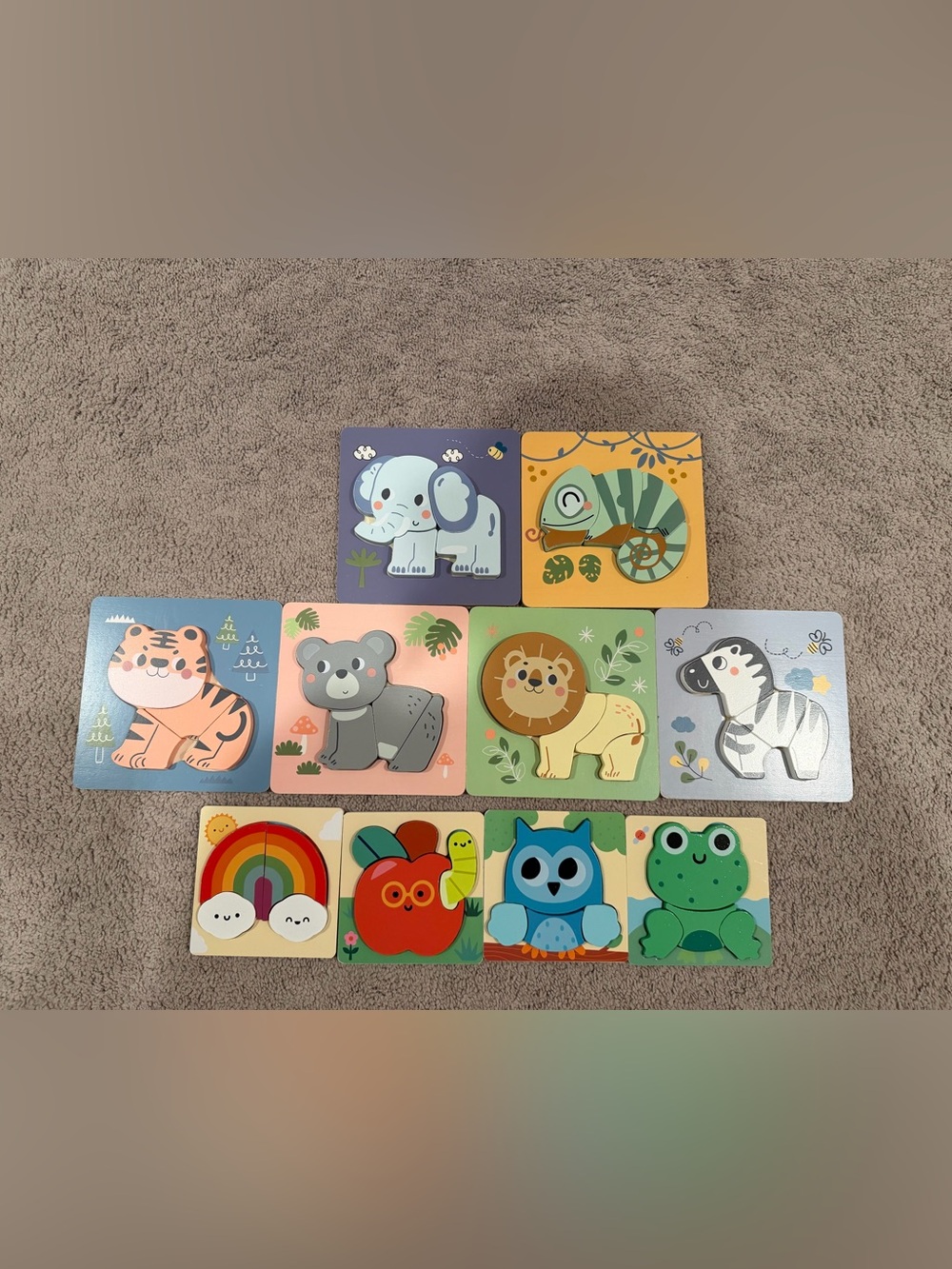 Wooden Animal Puzzle Set - Colorful Kids Learning Blocks